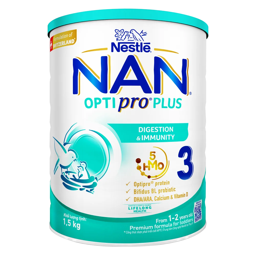 Sữa Nan Optipro PLUS 3 1.5kg, với 5HMO, công thức từ Thụy Sĩ (1-2 tuổi) (Giao bao bì ngẫu nhiên)