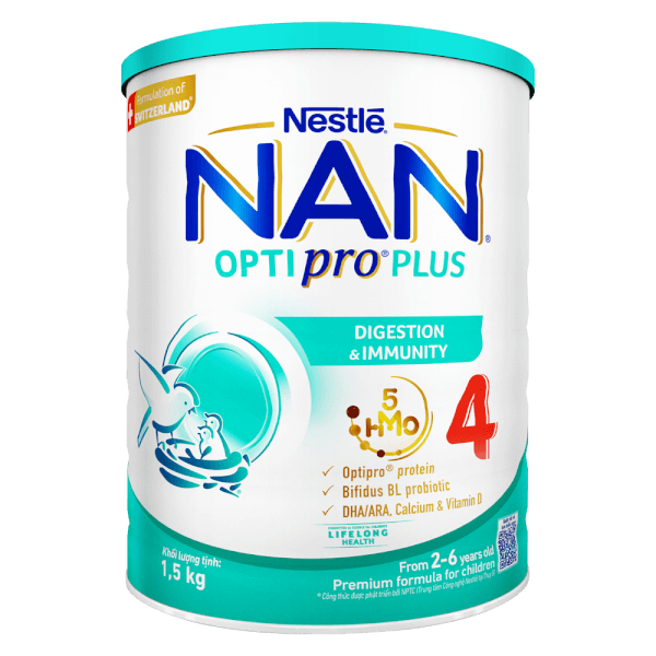 Combo 2 Sữa Nan Optipro PLUS 4 1.5kg, với 5HMO, Công thức từ Thụy Sĩ (2-6 tuổi)