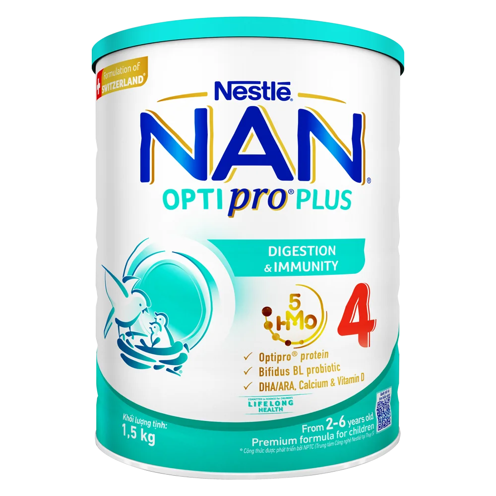 Sữa Nan Optipro PLUS 4 1.5kg, với 5HMO, Công thức từ Thụy Sĩ (2-6 tuổi) (Giao bao bì ngẫu nhiên)