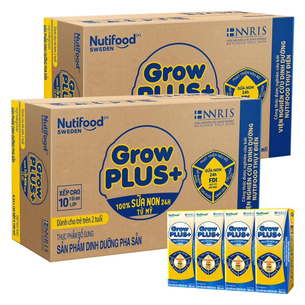 Combo 2 thùng Sữa GrowPLUS+ Sữa non Vàng 2+ hộp 180ml (lốc 4 hộp)