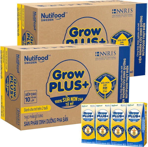 Combo 2 thùng Sữa GrowPLUS+ Sữa non Vàng 2+ hộp 180ml (lốc 4 hộp)