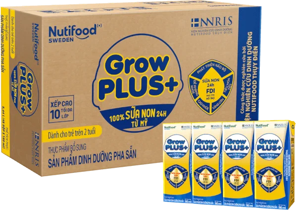 Thùng Sữa GrowPLUS+ Sữa non Vàng 2+ hộp 180ml (lốc 4 hộp)