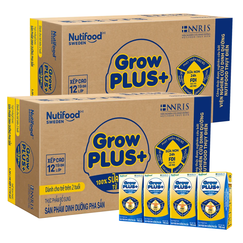 Combo 2 Thùng  Sữa GrowPLUS+ Sữa non Vàng hộp 110ml (lốc 4 hộp)
