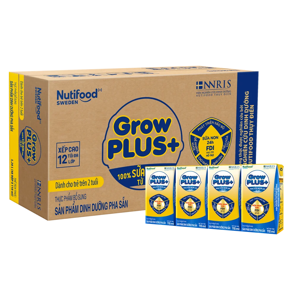 Thùng Sữa GrowPLUS+ Sữa non Vàng hộp 110ml (lốc 4 hộp)