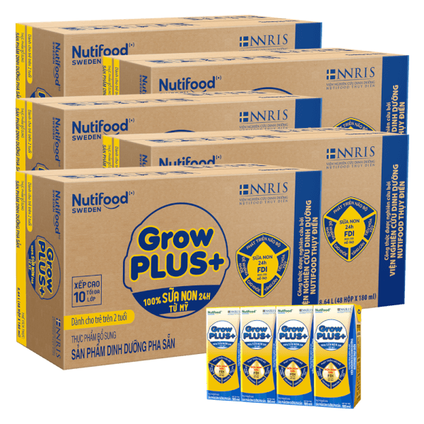 Combo 5 thùng sữa GrowPLUS+ Sữa non Vàng 2+ hộp 180ml (lốc 4 hộp)