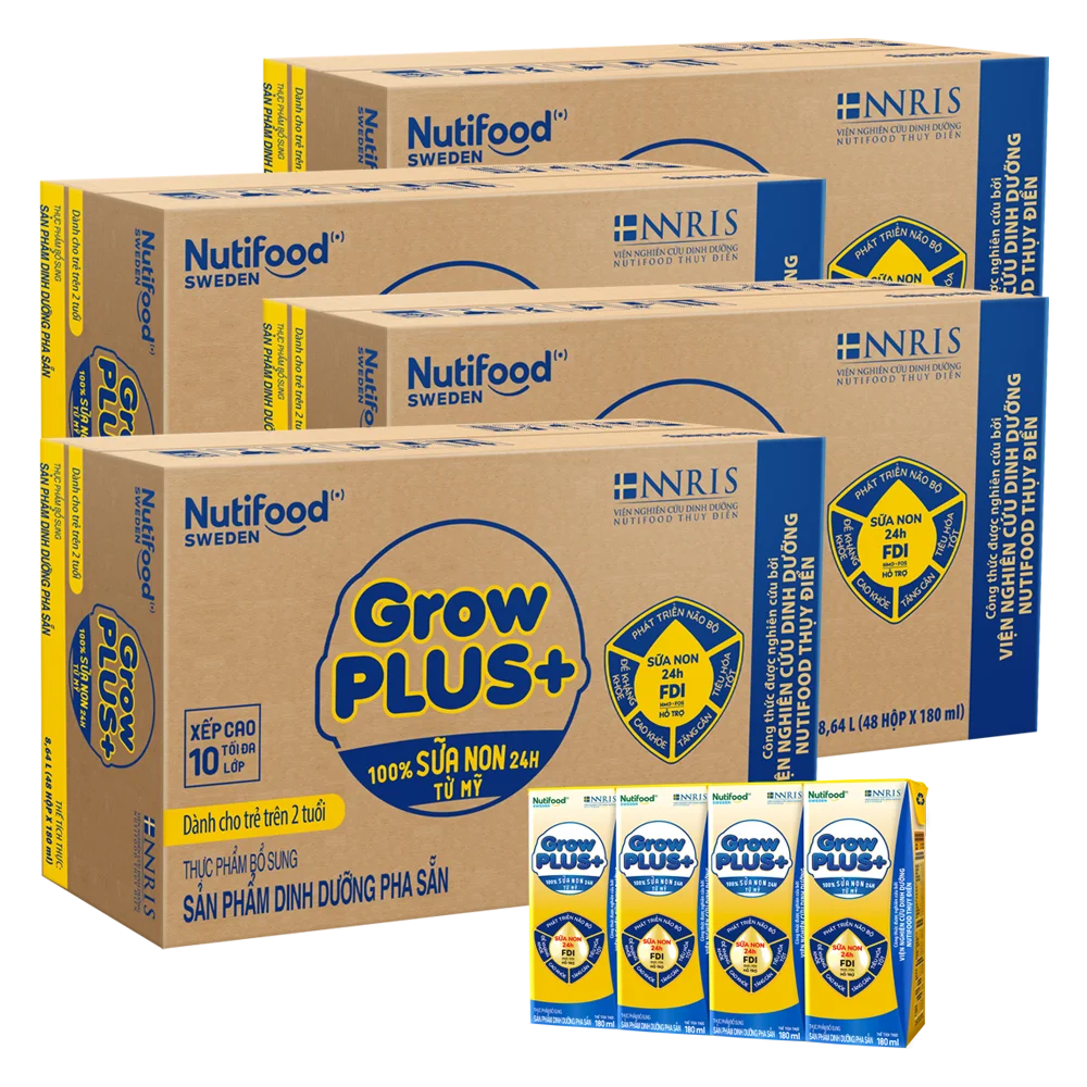 Combo 4 Thùng Sữa GrowPLUS+ Sữa non Vàng 2+ hộp 180ml (lốc 4 hộp)