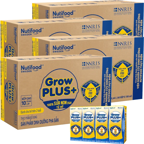 Combo 4 Thùng Sữa GrowPLUS+ Sữa non Vàng 2+ hộp 180ml (lốc 4 hộp)