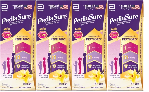 Thực phẩm dinh dưỡng y học cho trẻ 1-10 tuổi: Pediasure hương vani (180ml) (Lốc 4)