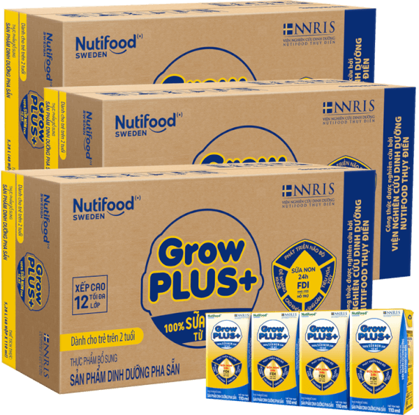 Combo 3 Thùng Sữa GrowPLUS+ Sữa non Vàng hộp 110ml (lốc 4 hộp)