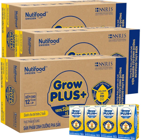 Combo 3 Thùng Sữa GrowPLUS+ Sữa non Vàng hộp 110ml (lốc 4 hộp)