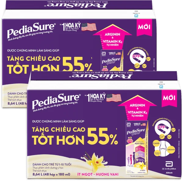 Combo 2 thùng Thực phẩm dinh dưỡng y học cho trẻ 1-10 tuổi: Pediasure hương vani (180ml) (Lốc 4)