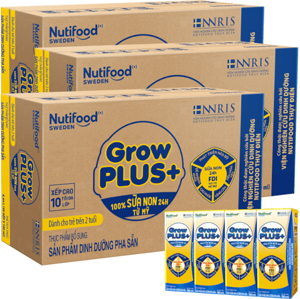 Combo 3 Thùng GrowPLUS+ Sữa Non Vàng 2+ 180ml - Lốc 4 hộp