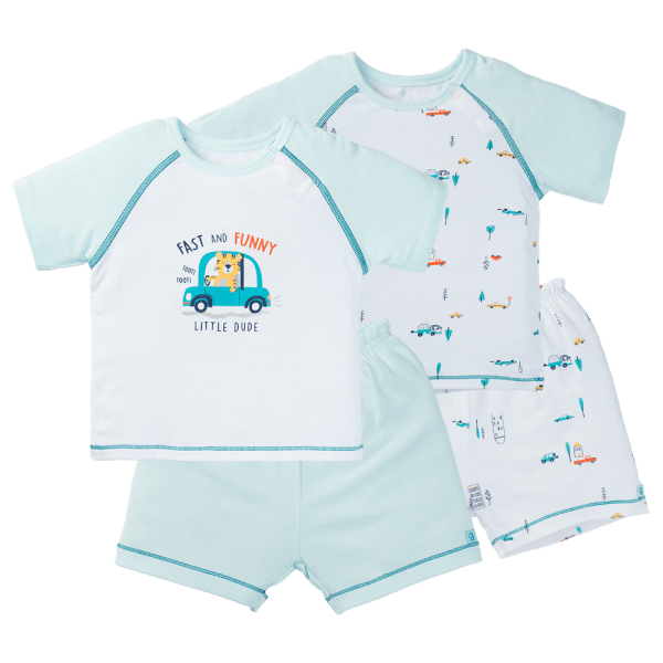 Set 2 Bộ kháng khuẩn Modal ngắn Xe hơi Animo VD1023003 (0-24M,Xanh ngọc)