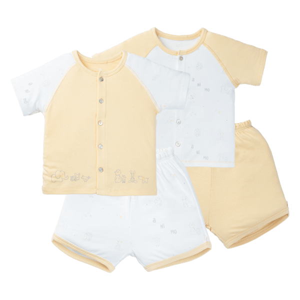 Set 2 Bộ kháng khuẩn Modal ngắn Cầu vồng Animo VD1023002 (0-24M,Vàng)