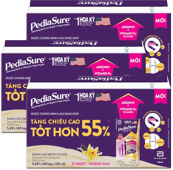 Combo 3 Thùng Thực phẩm dinh dưỡng y học cho trẻ 1-10 tuổi: Pediasure hương vani (110ml) (Lốc 4)