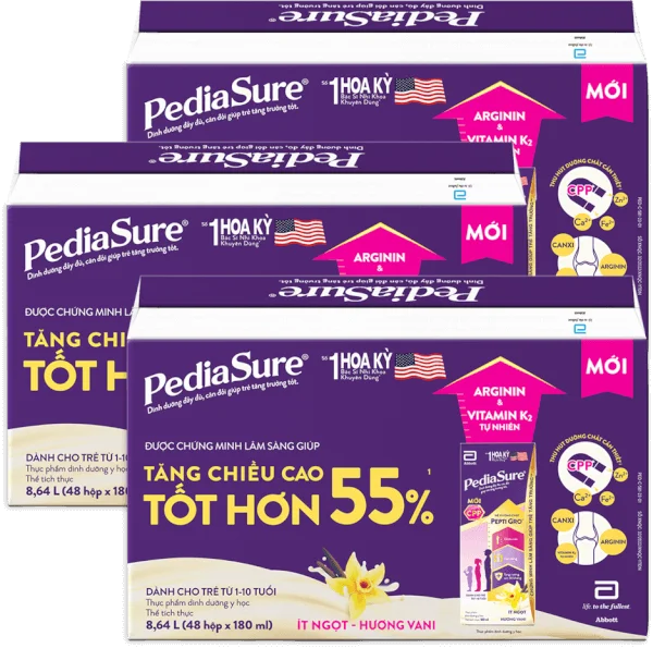 Combo 3 Thùng Thực phẩm dinh dưỡng y học cho trẻ 1-10 tuổi: Pediasure hương vani (180ml) (Lốc 4)