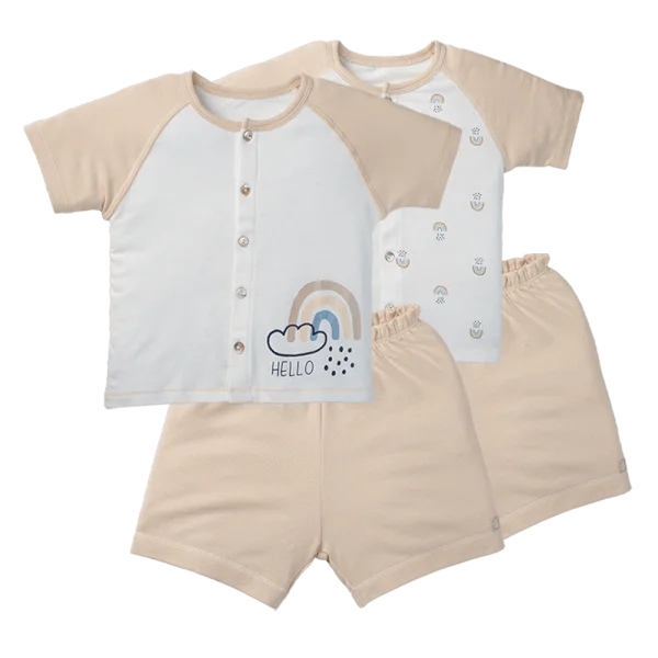 Set 2 Bộ kháng khuẩn Modal ngắn Cầu vồng Animo VD1023001 (0-24M,Beige)