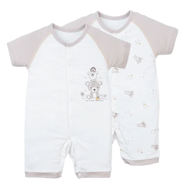 Set 2 Bodysuit kháng khuẩn đùi Gấu nhỏ Animo VD1023008 (0-12M,Trắng)