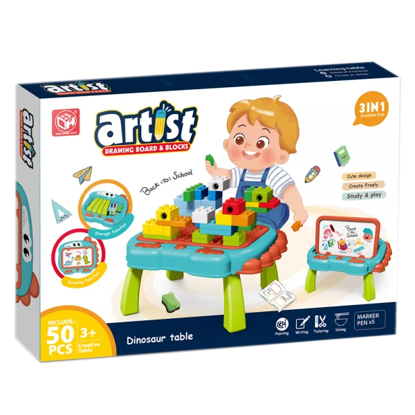 Bộ bàn xếp hình lego kèm bảng vẽ 2in1 50pcs RFD598694 C407 (Xanh dương)