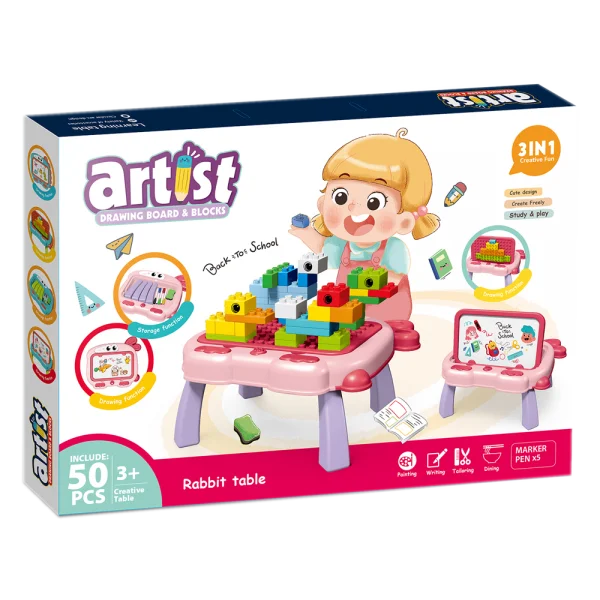 Bộ bàn xếp hình lego kèm bảng vẽ 2in1 50pcs RFD598693 C407 (Hồng)