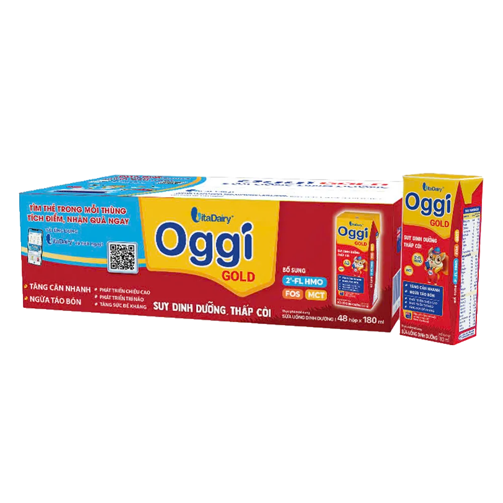 Thùng Sữa uống dinh dưỡng Oggi Gold 180ml, lốc 4 hộp (trên 1 tuổi)