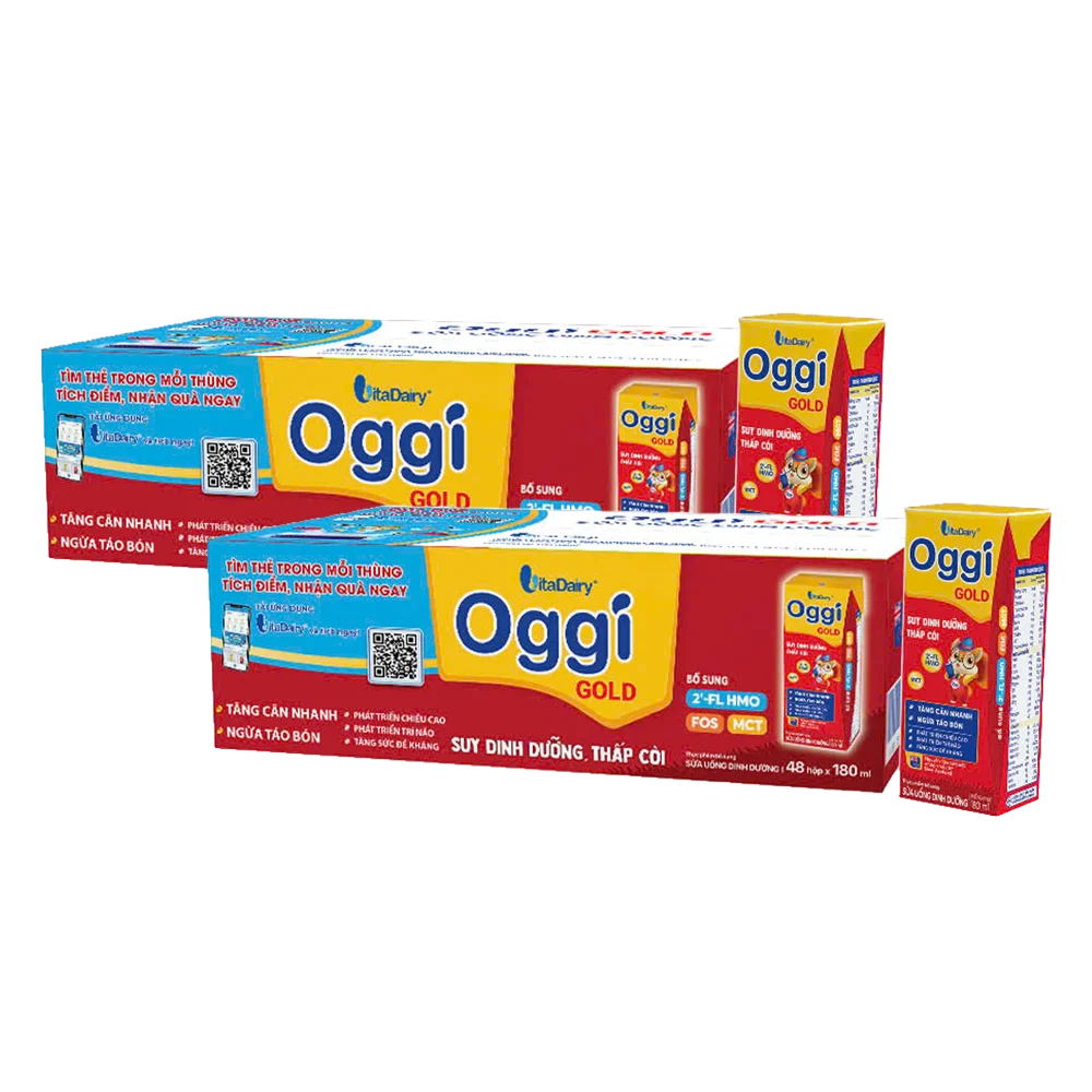 Combo 2 thùng Sữa uống dinh dưỡng Oggi Gold 180ml, lốc 4 hộp (trên 1 tuổi)