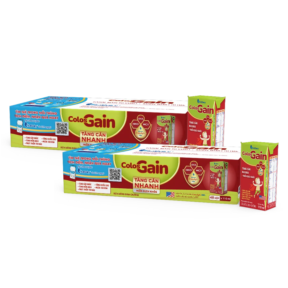 Combo 2 thùng Sữa uống dinh dưỡng Colos Gain 110ml, lốc 4 hộp (trên 1 tuổi)