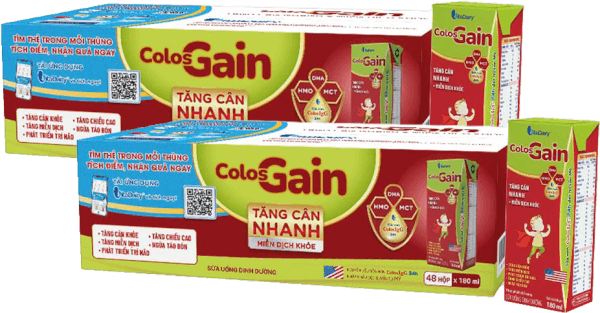 Combo 2 thùng Sữa uống dinh dưỡng Colos Gain 180ml, lốc 4 hộp (trên 1 tuổi)