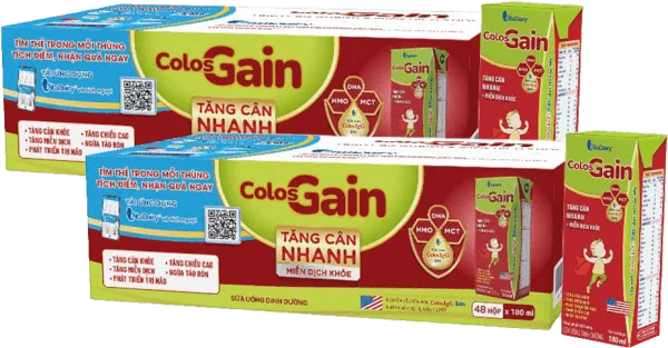 Combo 2 thùng Sữa uống dinh dưỡng Colos Gain 180ml, lốc 4 hộp (trên 1 tuổi)
