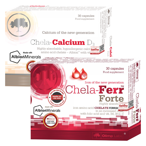 Combo 1 Thực phẩm bảo vệ sức khỏe Chela calcium D3 và Thực phẩm bảo vệ sức khỏe Chela - Ferr Forte