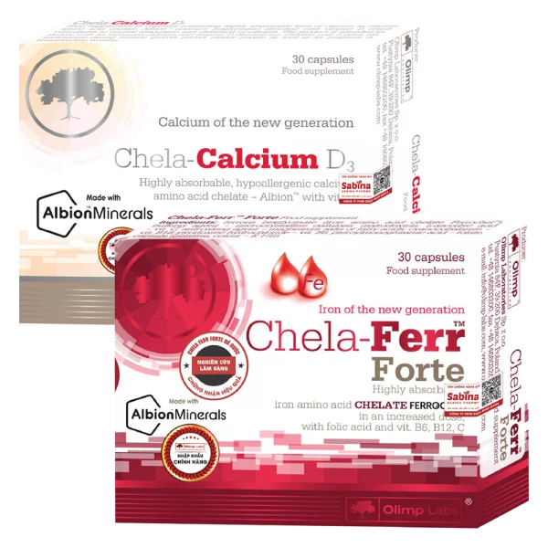 Combo 1 Thực phẩm bảo vệ sức khỏe Chela calcium D3 và Thực phẩm bảo vệ sức khỏe Chela - Ferr Forte