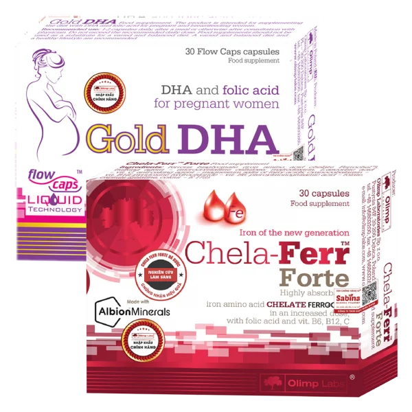 Combo 1 Thực phẩm bảo vệ sức khỏe Chela - Ferr Forte và Thực phẩm bảo vệ sức khỏe Gold DHA