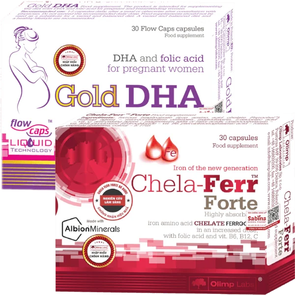 Combo 1 Thực phẩm bảo vệ sức khỏe Chela - Ferr Forte và Thực phẩm bảo vệ sức khỏe Gold DHA