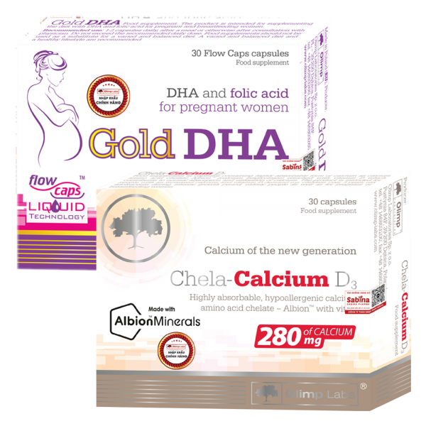 Combo 1 Thực phẩm bảo vệ sức khỏe Chela calcium D3 và Thực phẩm bảo vệ sức khỏe Gold DHA