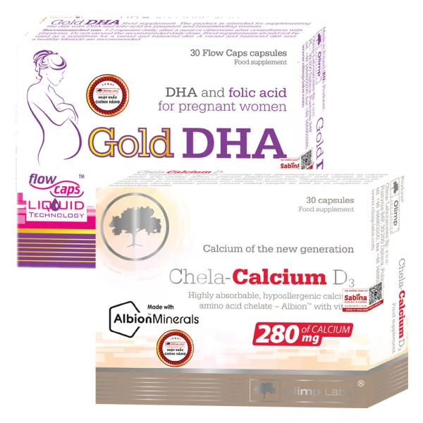 Combo 1 Thực phẩm bảo vệ sức khỏe Chela calcium D3 và Thực phẩm bảo vệ sức khỏe Gold DHA