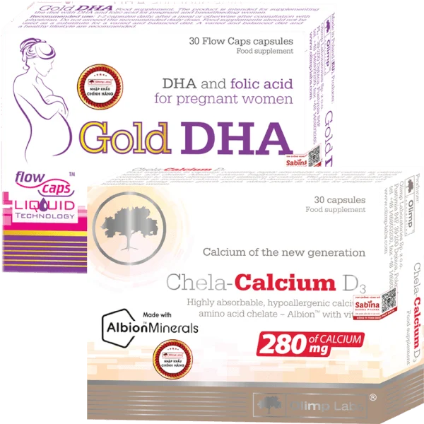 Combo 1 Thực phẩm bảo vệ sức khỏe Chela calcium D3 và Thực phẩm bảo vệ sức khỏe Gold DHA