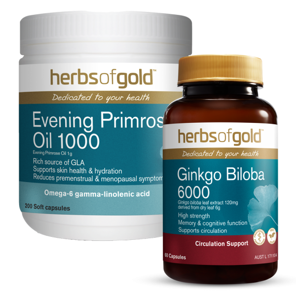 Combo 1 Thực phẩm bảo vệ sức khoẻ Herbs of Gold Evening Primrose Oil 1000 và 1 Thực phẩm bảo vệ sức khoẻ Herbs of Gold Ginkgo Biloba 6000