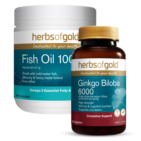 Combo 1 Thực phẩm bảo vệ sức khoẻ Herbs of Gold Fish Oil 1000 và 1 Thực phẩm bảo vệ sức khoẻ Herbs of Gold Ginkgo Biloba 6000