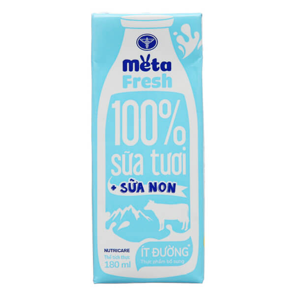 Combo 3 Sữa tươi ít đường bổ sung sữa non Metafresh 180ml, lốc 4 hộp