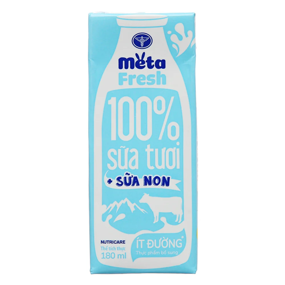 Thùng sữa tươi ít đường bổ sung sữa non Metafresh 180ml, lốc 4 hộp