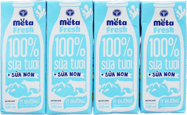 Sữa tươi ít đường bổ sung sữa non Metafresh 180ml, lốc 4 hộp