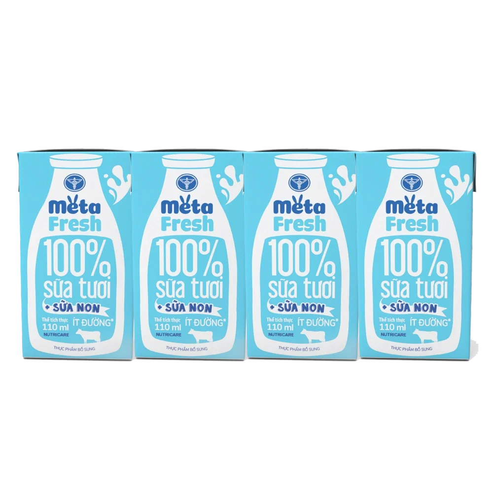 Sữa tươi ít đường bổ sung sữa non Metafresh 110ml, lốc 4 hộp