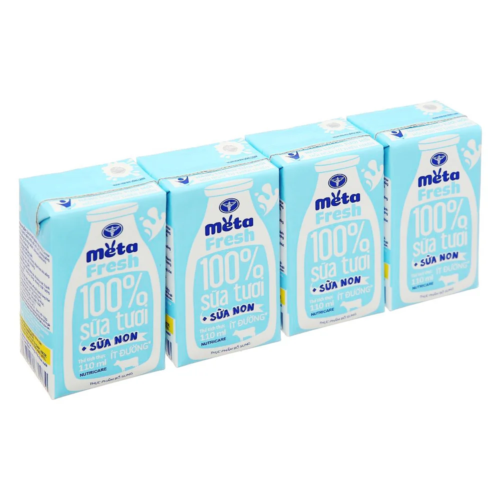 Sữa tươi ít đường bổ sung sữa non Metafresh 110ml, lốc 4 hộp