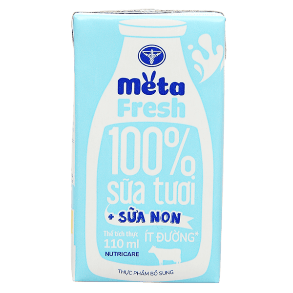 Thùng sữa tươi ít đường bổ sung sữa non Metafresh 110ml, lốc 4 hộp