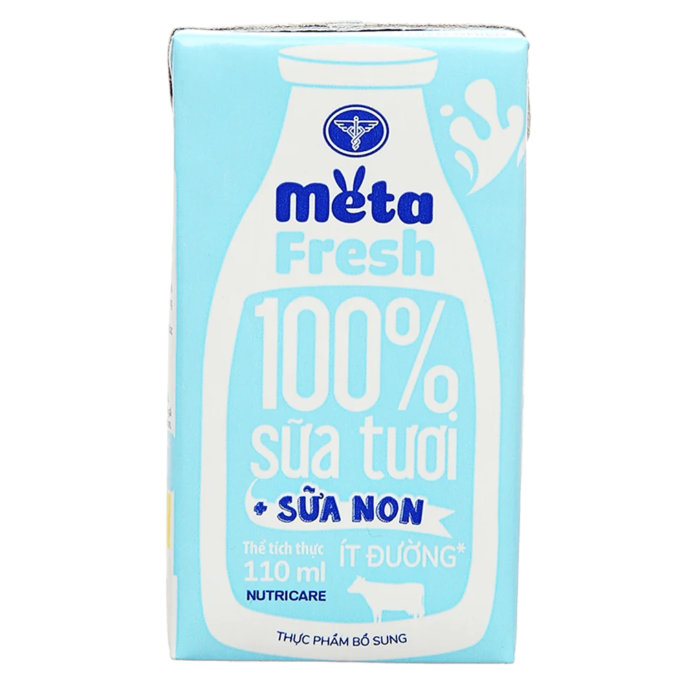 Sữa tươi ít đường bổ sung sữa non Metafresh 110ml, lốc 4 hộp