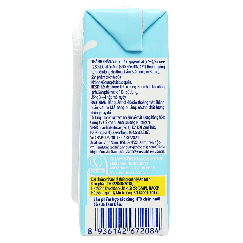 Sữa tươi ít đường bổ sung sữa non Metafresh 110ml, lốc 4 hộp