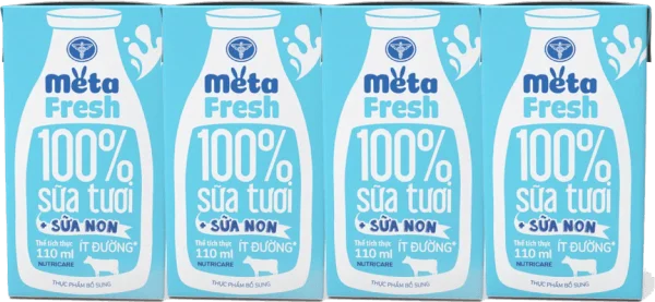 Sữa tươi ít đường bổ sung sữa non Metafresh 110ml, lốc 4 hộp