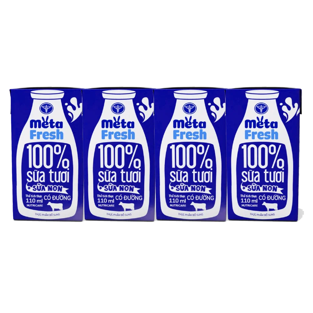 Sữa tươi có đường bổ sung sữa non Metafresh 110ml, lốc 4 hộp