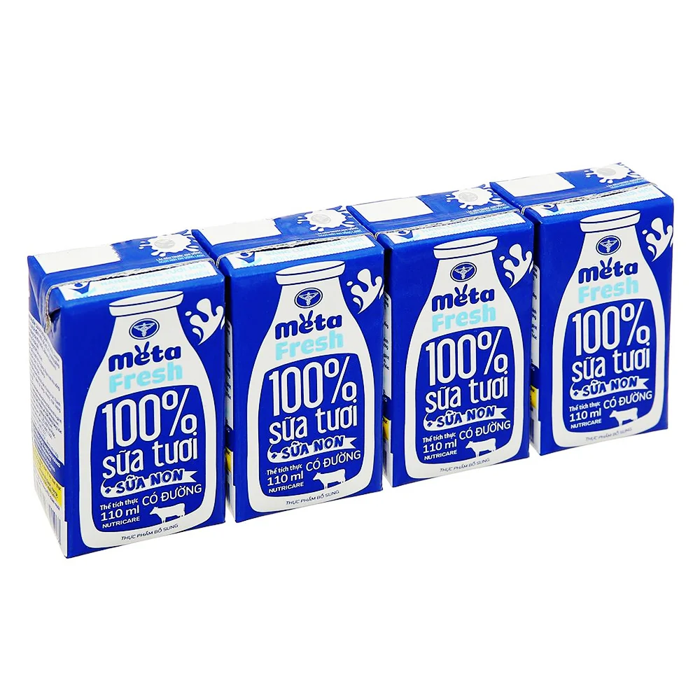 Combo 4 Sữa tươi có đường bổ sung sữa non Metafresh 110ml, lốc 4 hộp
