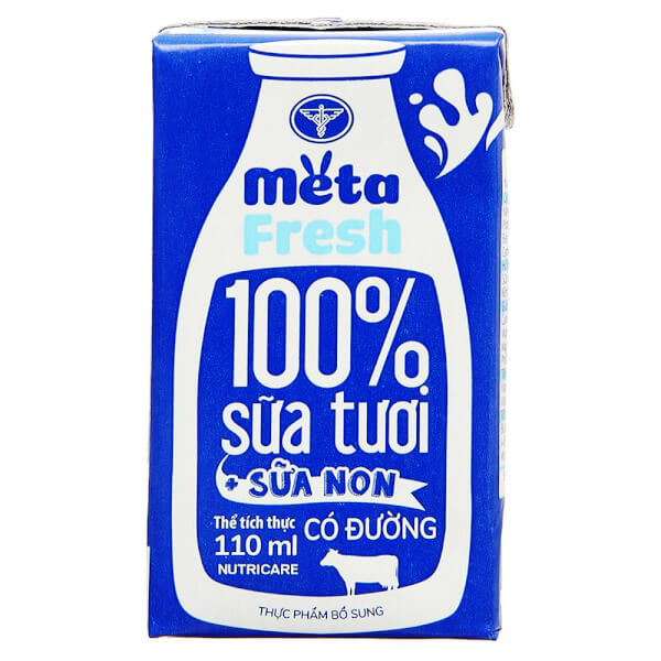 Thùng sữa tươi có đường bổ sung sữa non Metafresh 110ml, lốc 4 hộp